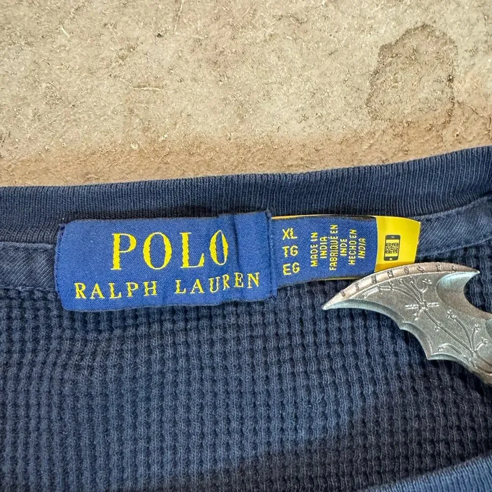 Polo Ralph Lauren Thermal Shirt Mens XL Slim Fit Navy Blue Waffle Knit